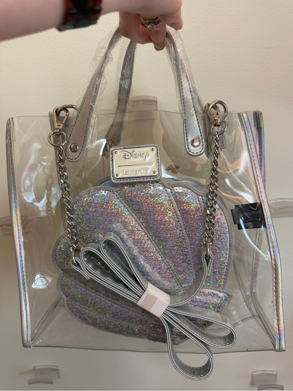Loungefly The Little Mermaid 2-Piece Clear Tote with Clamshell Crossbody/Pouch - Picture 3 of 5